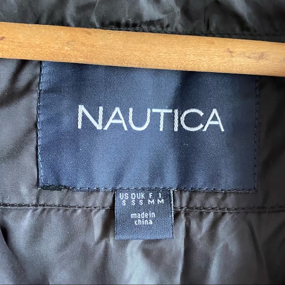 Nautica Black Down Quilted Puffer Style Long Parka Coat Sherpa Lined Hood Zip Up - Picture 13 of 13